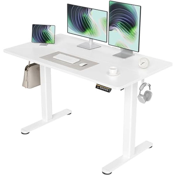 Claiks Electric Standing Desk, Adjustable Height Stand up Desk, 120x60 cm Sit Stand Home Office Desk with Splice Board, White Frame/White Top