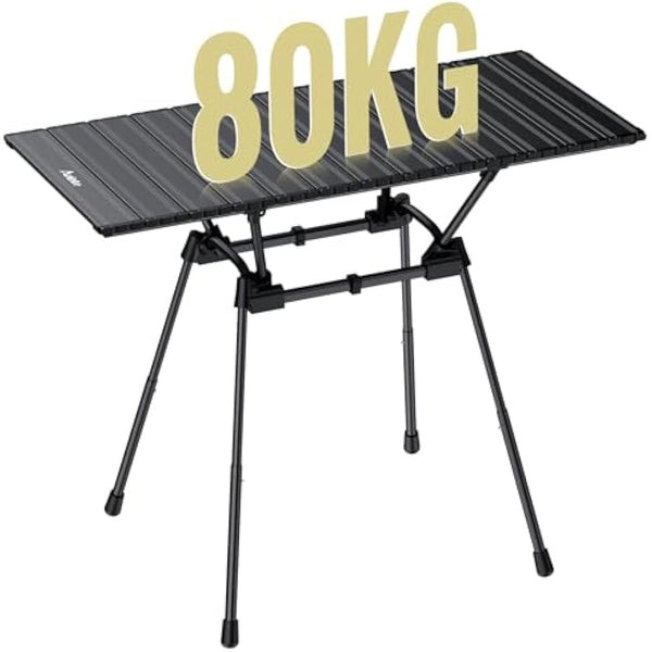 Anbte 3ft Folding Camping Table, 4 Adjustable Heights Tall Aluminum Roll Up Camping Table with Carrying Bag, Portable, for Picnic, Camping, BBQ, Party, Backyard, Beach, Patio, 88 cm X 40 cm, Black