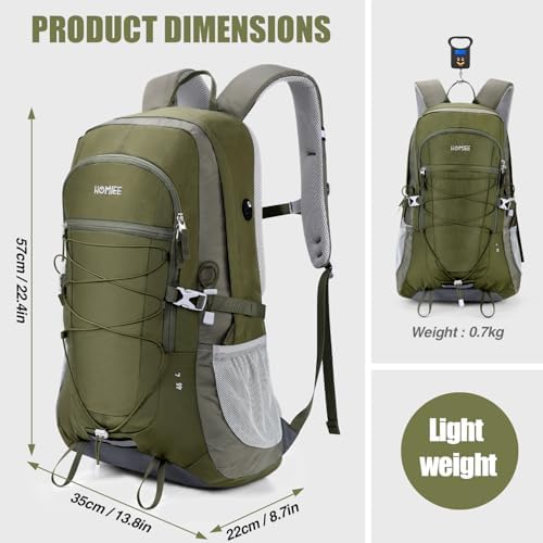 HOMIEE 45L 60L Hiking Rucksack for Men Women, Waterproof Hiking Backpack Lightweight Skiing Camping Trekking Travel Backpack for Fishing, Cycling, Climbing