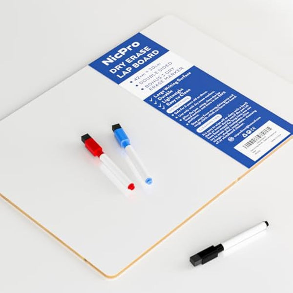 Nicpro Dry Erase Mini Whiteboard A3, 30 x 42 cm Double Sided Lapboard with 3 Water-Based Pens Learning Small White Board Portable Drawing Writing for Student and Classroom Use