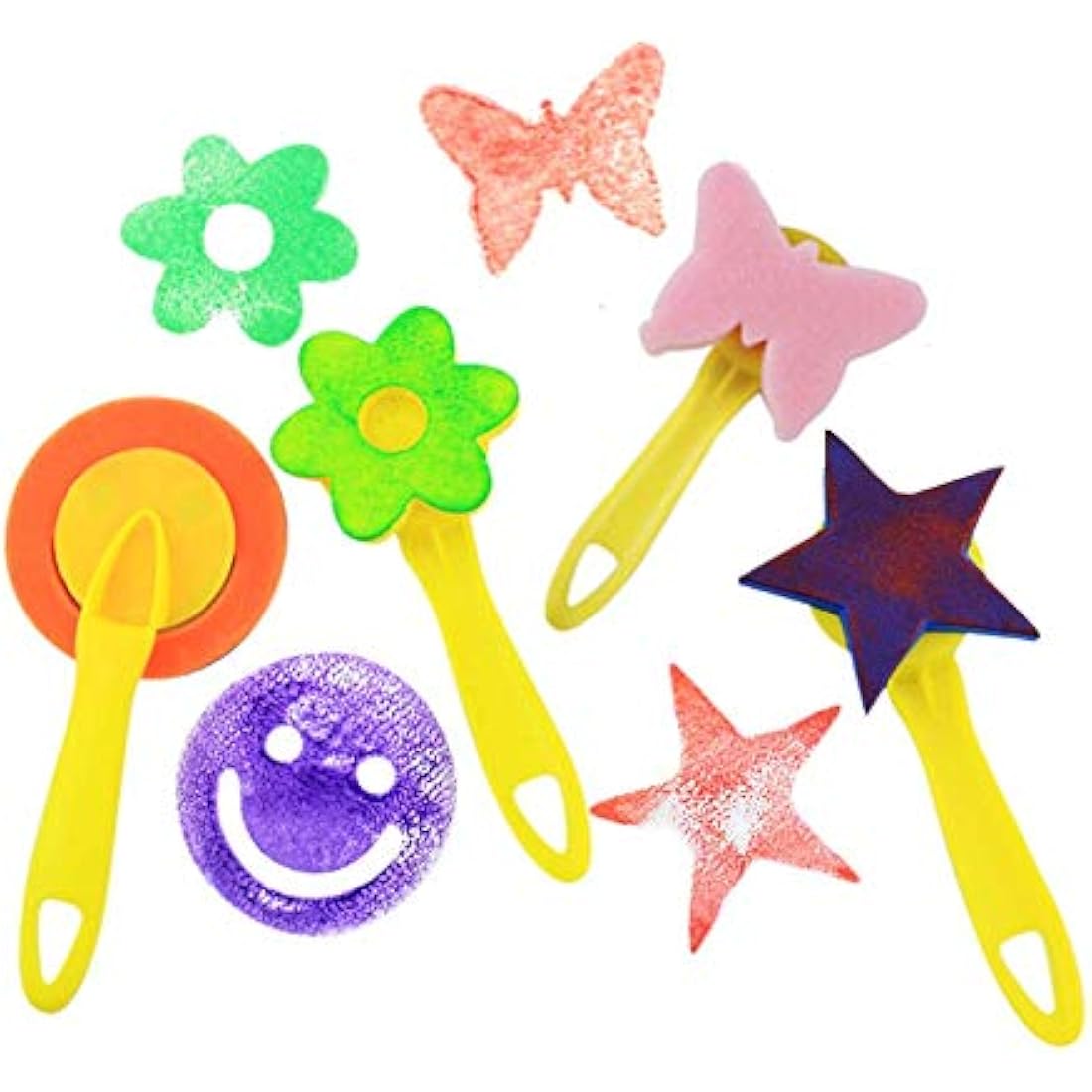 FOVERN1 60 Pieces Sponge painting for Toddlers, Painting Brushes Kits for Kids, Foam Paint Brushes Set, Paint Cups with 1 PCS Waterproof Paint Apron