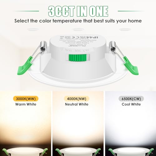 ALUSSO LED Downlights Ceiling Dimmable 7W IP65 Recessed Ceiling Lights 3000K Warm 4000K Neutral 6500K Adjustable Spotlights Ceiling Lights, Round