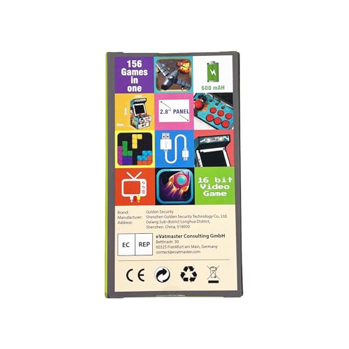 Mini Arcade Machine, 156 Built-In 16-Bit Games, 2.8” Full Colour Screen, 8-Way Joystick, Handheld Retro Games Console – Gaming by Golden Security!