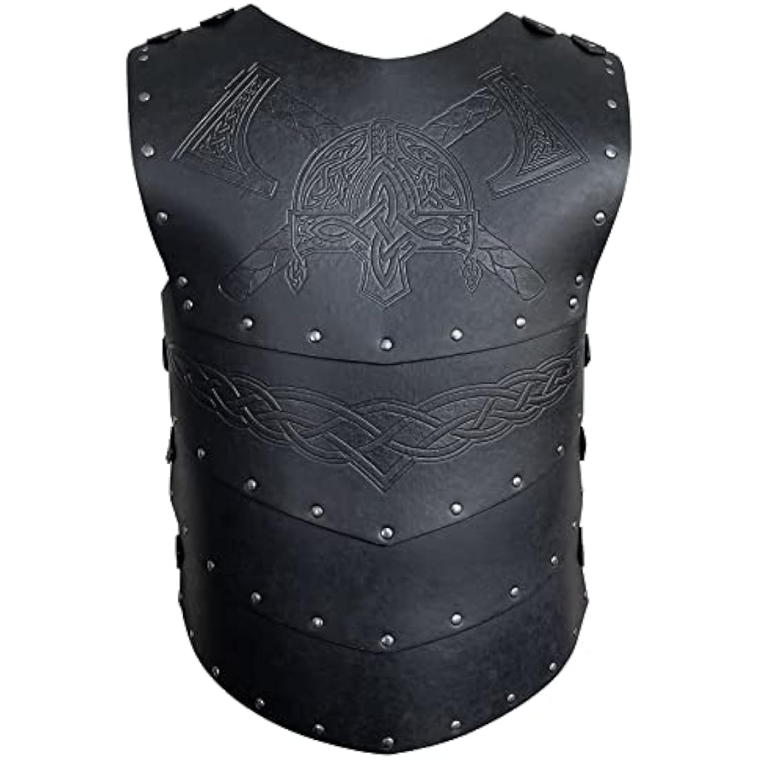 HiiFeuer Viking Faux Leather Embossed Chest Armor, Retro Medieval Knight Leather Armor for LARP/Cosplay (Black A)