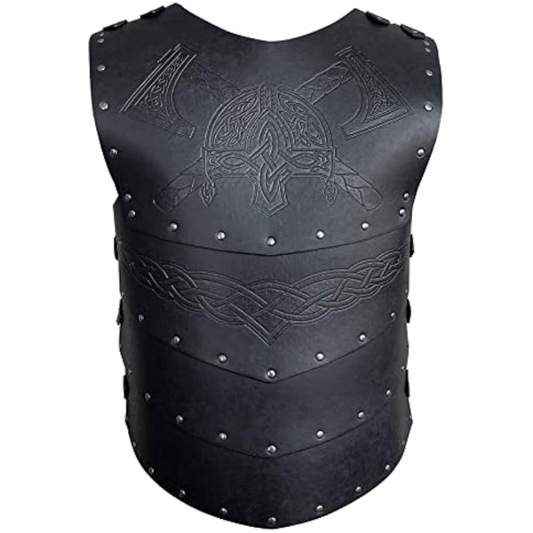 HiiFeuer Viking Faux Leather Embossed Chest Armor, Retro Medieval Knight Leather Armor for LARP/Cosplay (Black A)