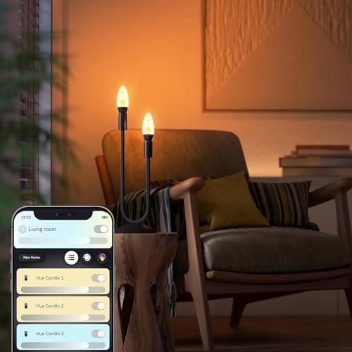 Philips Hue Filament Candle 2 Pack White Ambiance LED Smart Light Bulb [E14 Small Edison Screw] 4.9W for Indoor Home Lighting. Bedroom, Livingroom and Dining.