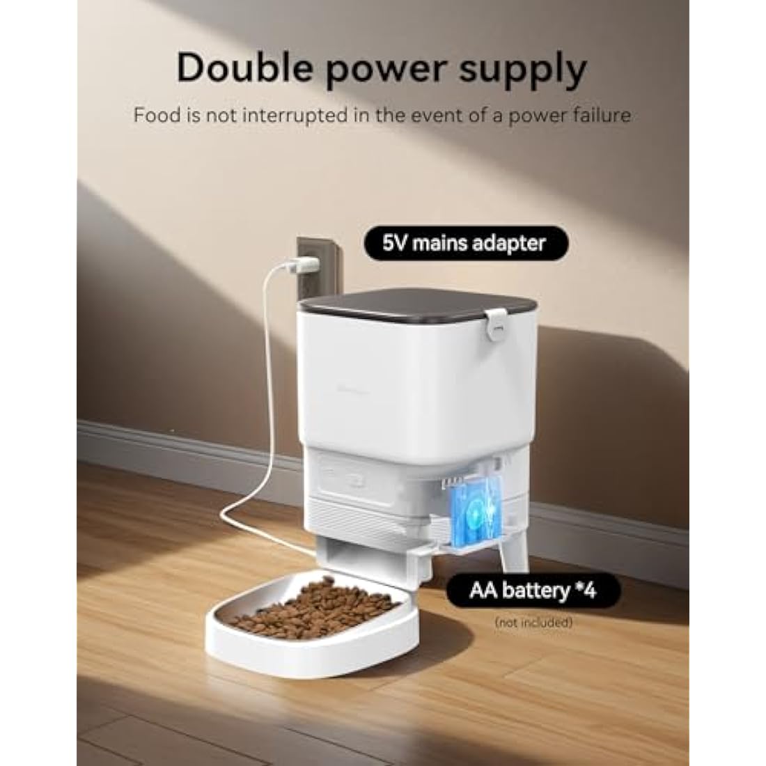 APETDOLA Automatic Cat Feeder, 4L Smart Food Dispenser with 2.4GHz WiFi & App Control, 10-Meal Customization, Dual Power (AC/DC), Voice Recorder, Automatic Feeders for Cats and Puppy - FDG30 (White)