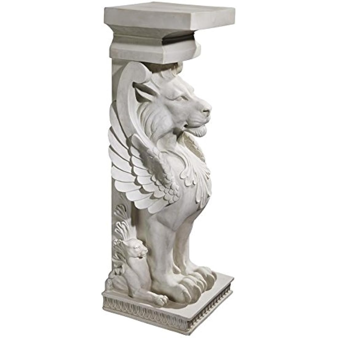 Design Toscano JE122391 Trapezophoron Winged Lion Pedestal Column Plant Stand, Polyresin, Antique Stone, 78.5 cm