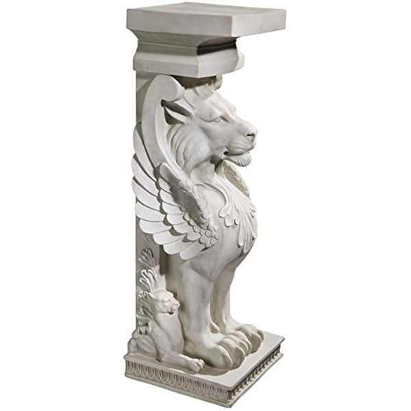 Design Toscano JE122391 Trapezophoron Winged Lion Pedestal Column Plant Stand, Polyresin, Antique Stone, 78.5 cm