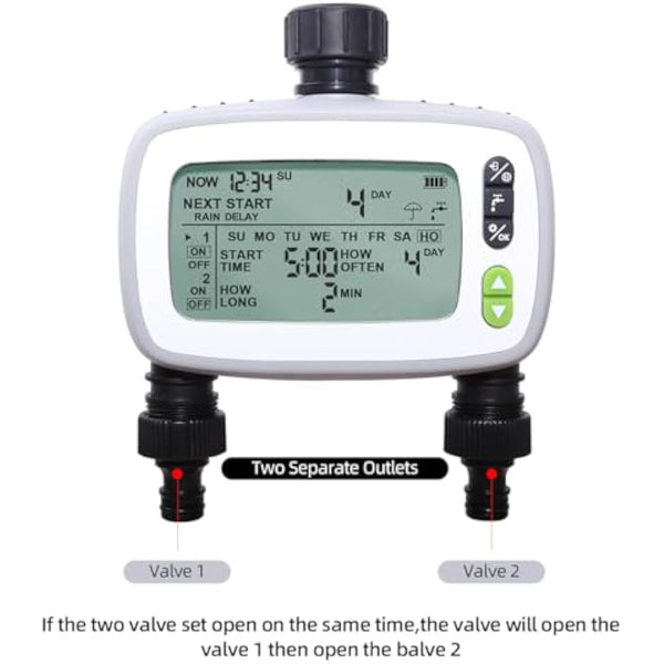 Aqualin Watering Irrigation System Sprinkler Water Hose Timer 2 Zone with FSTN Large LCD Screen for Garden Plants