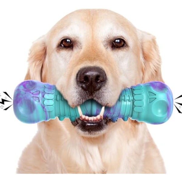 HETOO Dog Chew Toys Indestructible Dog Toys for Large Medium Breed Durable Rubber Squeaky Toy for Aggressive Chewers Tough Strong Bone Outdoor Interactive Dog Toys Birthday Gifts Purple