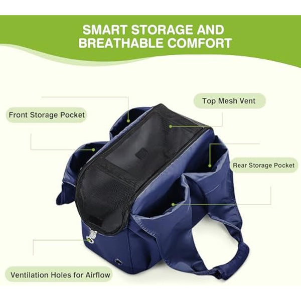 ALLSOPETS Puppy Sling Carrier Dog Slings for Small Dogs Portable Pet Handbag Breathable Comfortable Cat Carry Carrier with Leash Hook for Traveling Outdoors Camping (Navy Blue)