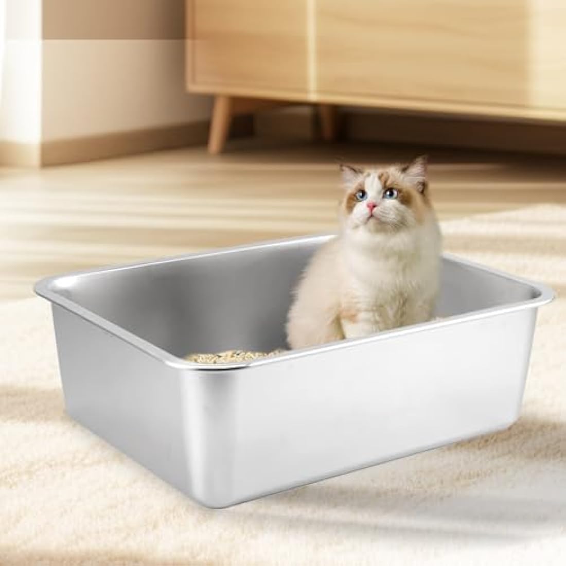 XXL Cat Litter Tray 50 * 35 * 15CM(19.5" L x 13.5" W x 6" H) Litter Tray Litter Box Large Cat Litter Trays for Cats Rabbits, Never Absorbs Odors, Rustproof, Non Stick Smooth Surface