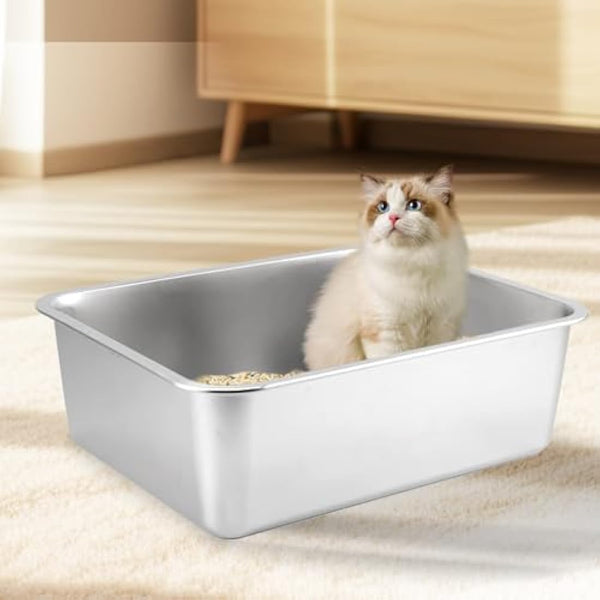 XXL Cat Litter Tray 50 * 35 * 15CM(19.5" L x 13.5" W x 6" H) Litter Tray Litter Box Large Cat Litter Trays for Cats Rabbits, Never Absorbs Odors, Rustproof, Non Stick Smooth Surface