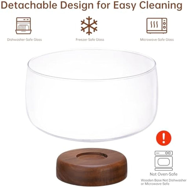 NiHome 123oz/3.6L Large Glass Trifle Bowl with Elegant Acacia Wood Stand, Versatile Serving Dish for Cakes, Salads, Desserts, Stylish Display for Parties, Weddings, Special Occasions