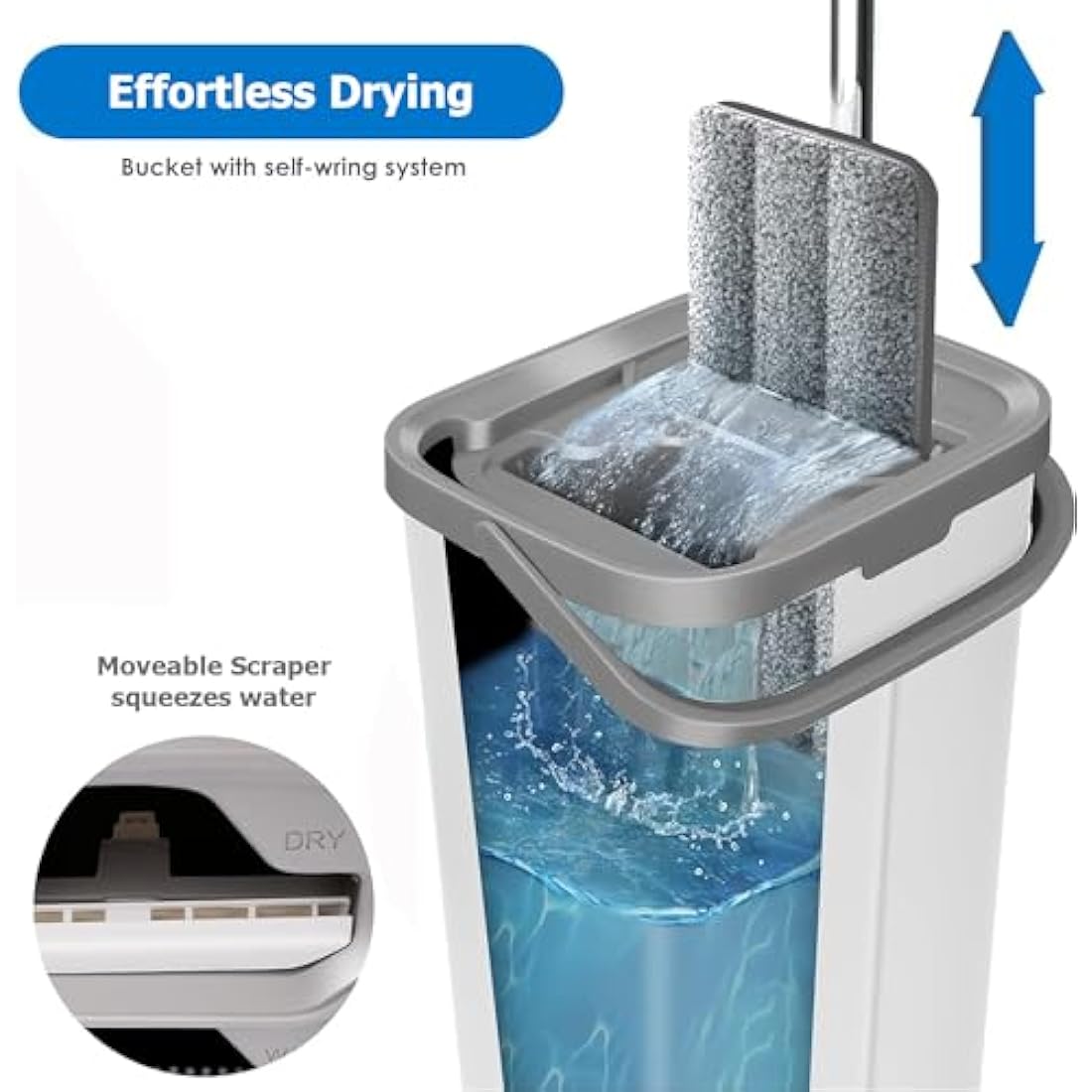 FurnitureXtra Mop and Bucket Set. Microfibre Flat Mop for Wet & Dry with Stainless Steel Handle, Twin Chamber Bucket Suitable for All Floor