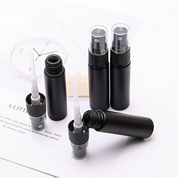 Unxuey 10 pcs 10 ml Pure Black Perfumes Spray Bottles, Glass Empty Dispenser Atomizer Refillable Sample Container for Various Water based Liquids with 10 Funnels+5 Droppers
