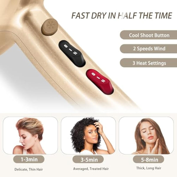 Jooayou Hair Dryer, 3000W Fast Drying Ionic Hairdryer for Women Men, Salon Professional Blow Dryer with Diffuser for Curly and Straight Hair