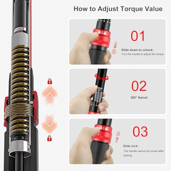 ATsafepro 1/2" Drive Torque Wrench Set,Car Wheel Torque Wrench 20-230 Nm with 3/8'' Adapter, Dual-Direction Adjustable 72 Tooth for Car Motorcycle,Truck,± 3% Accuracy