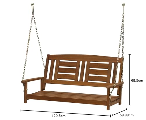 Furinno Tioman Hardwood Hanging Porch Swing with Stand in Teak Oil, Natural