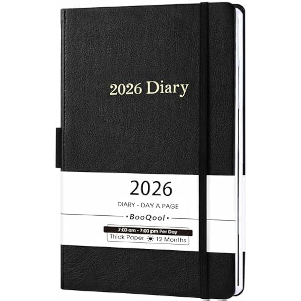 2026 Diary - Diary 2026 Page a Day from January 2026 to December 2026, Productivity Daily Planner with Monthly Tabs, Inner Pocket, Grey, Banded,14.3 X 21 cm