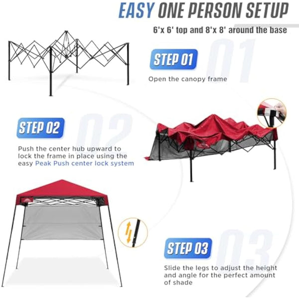 EAGLE PEAK Day Tripper 2.5m x 2.5m Slant Leg Lightweight Compact Portable Canopy w/Backpack Easy One Person Set-up Folding Shelter and 36 Square Feet of Shade (Red)
