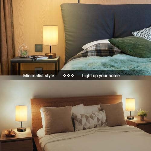 HSLighting Bedside Lamps, Touch Control Table Lamp with Metal Base 3-Way Brightness Changing Dimmable USB A+C Charging LED Light Bulbs Desk Lamp Minimalist Night Light for Bedroom Living Room, 2 Pack