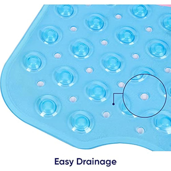 MOONLIGHT20015 Shower Bath Mat Non Slip Anti Mould & Mildew with Strong Suction Cups Grip and Drain Holes Soft Rubber Shower Mats - PVC Bathroom Mat Machine Washable (100x40cm, Blue)