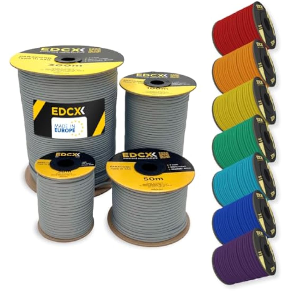 EdcX 4mm Rope 550 - Type III, 100% Rope, 7 Strand Rope, 4mm Rope in Solid Colors