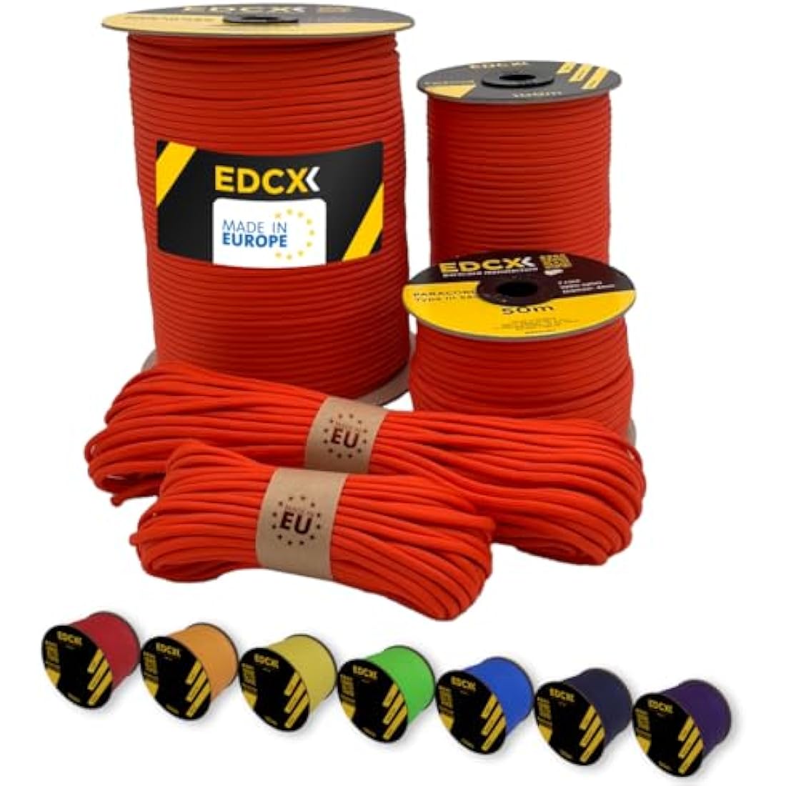 EdcX Paracord 4mm, 35+ Solid Colors (10m, 15m, 30m, 50m, 100m, 300m) | Ideal for Crafting, DIY, Camping, Survival, Outdoor | 100% Nylon Rope 4mm | Tactical Cord 550 Type III