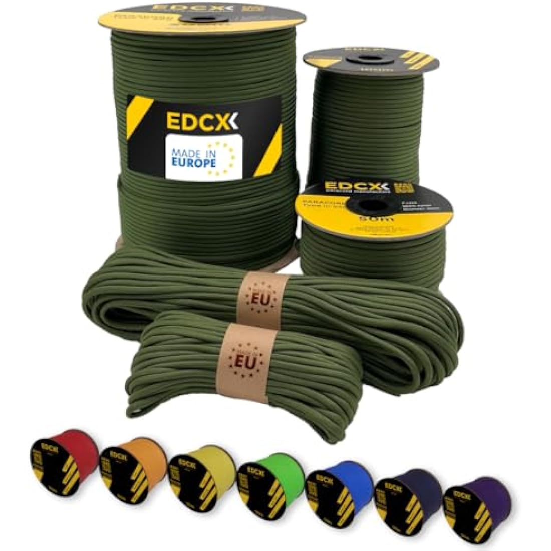 EdcX Paracord 4mm, 35+ Solid Colors (10m, 15m, 30m, 50m, 100m, 300m) | Ideal for Crafting, DIY, Camping, Survival, Outdoor | 100% Nylon Rope 4mm | Tactical Cord 550 Type III