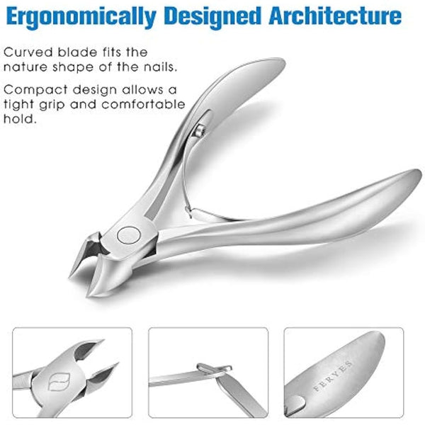 FERYES Toenail Clippers for Thick Nails, Toe Nail Clippers for Ingrown Hard Toe Nail Fingernail - Large Handle Stainless Steel Olecranon Fingernail Clipper, Silver