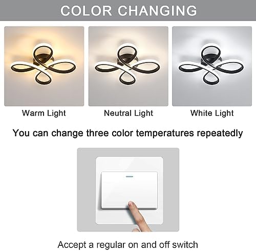 Dorlink LED Ceiling Light, Modern Flower Ceiling Lights Black Chandeliers Ceiling lamp, 3000/4500/6500K 3 Color Small Flush Ceiling Light for Bedroom, Living Room, Kitchen, Hallway, Bathroom, Porch