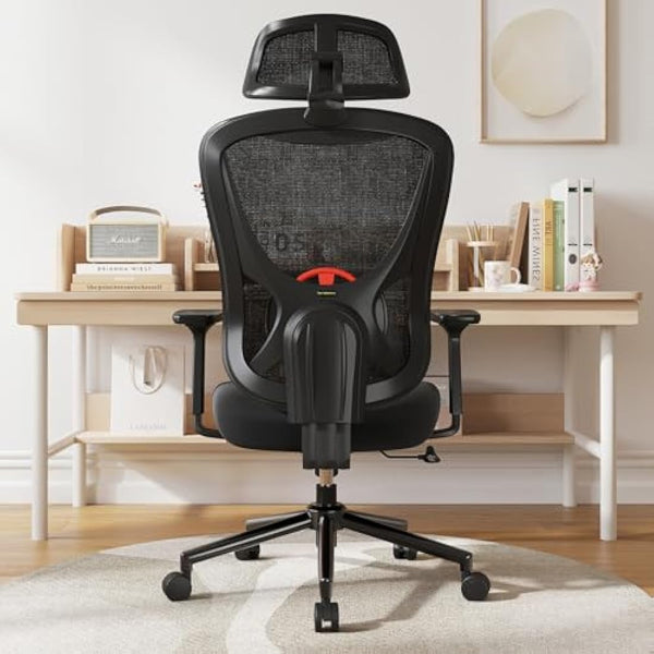 Eucladoceros Ergonomic Office Chair with Adjustable Armrests & Headrest - Lift Up Backrest Desk Chair with 3D Lumbar Support - Tilt 90°-125° - 150KG Weight Capacity - Ideal for Home Office(Black)
