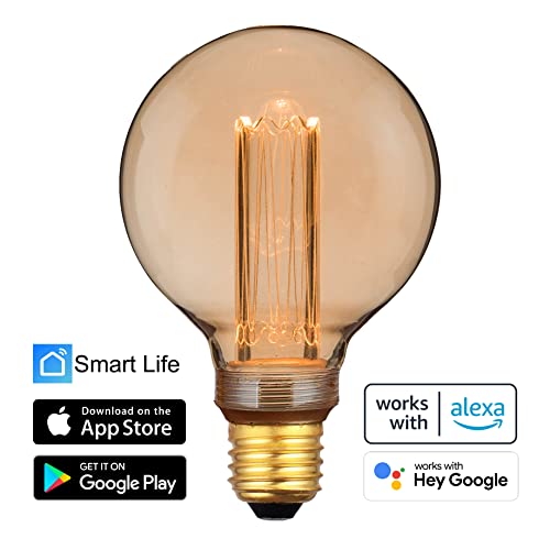 greenandco 4X Smart WiFi Vintage Design LED Bulb | E27 G95 | 3.8W 160lm | 1800K | 320 | 230V | Flicker-Free | dimmable | Compatible with Alexa and
