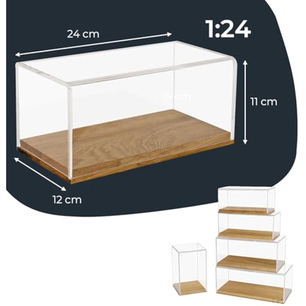 HMF 46871 Acrylic Display Case with Wooden Base for Car Models | 24 x 12 x 11 cm | Transparent