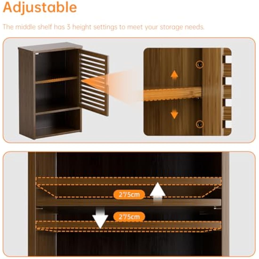 HITNET Medicine Cabinet, Wall Hanging Cabinet with Adjustable Shelf, Bathroom Storage Organizer Over the Toilet with Single Door and Open Bottom Shelf, Walnut