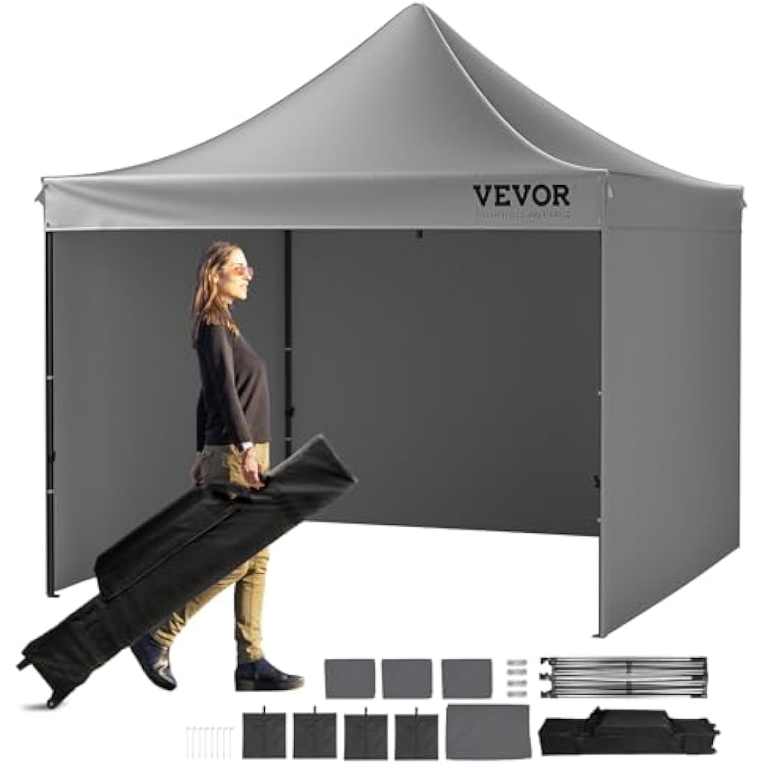 VEVOR 10x10 FT Pop up Canopy with Removable Sidewalls, Instant Canopies Portable Gazebo & Wheeled Bag, UV Resistant Waterproof, Enclosed Canopy Tent for Outdoor Events, Patio, Backyard, Party, Camping