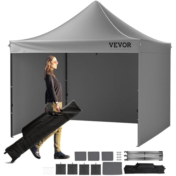 VEVOR 10x10 FT Pop up Canopy with Removable Sidewalls, Instant Canopies Portable Gazebo & Wheeled Bag, UV Resistant Waterproof, Enclosed Canopy Tent for Outdoor Events, Patio, Backyard, Party, Camping