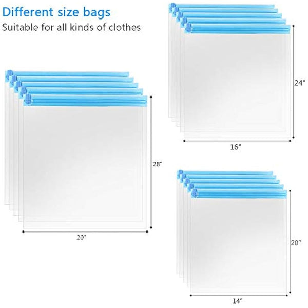 10Pack Travel Space Saver Bags (4 x S, 3 x L, 3 xL), Reusable KFYM Vacuum Travel Storage Bag, Saves 75% of Storage Space, Roll-Up Compression, No Need For Vacuum Machine Or Pump