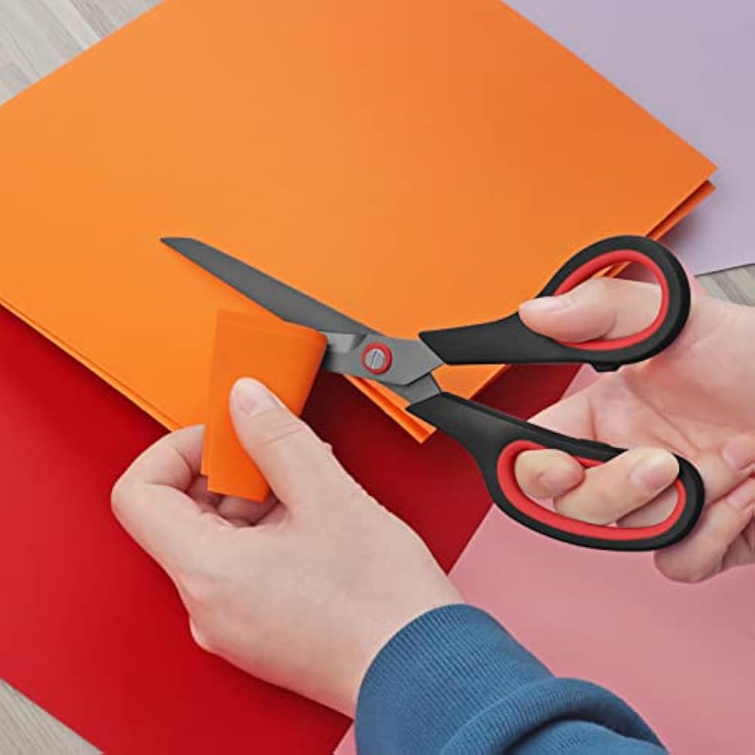 KUONIIY Scissors Ultra Sharp Blades Soft Comfort-Grip Handles Multi-Purpose Scissors Set of 5, BlackRed