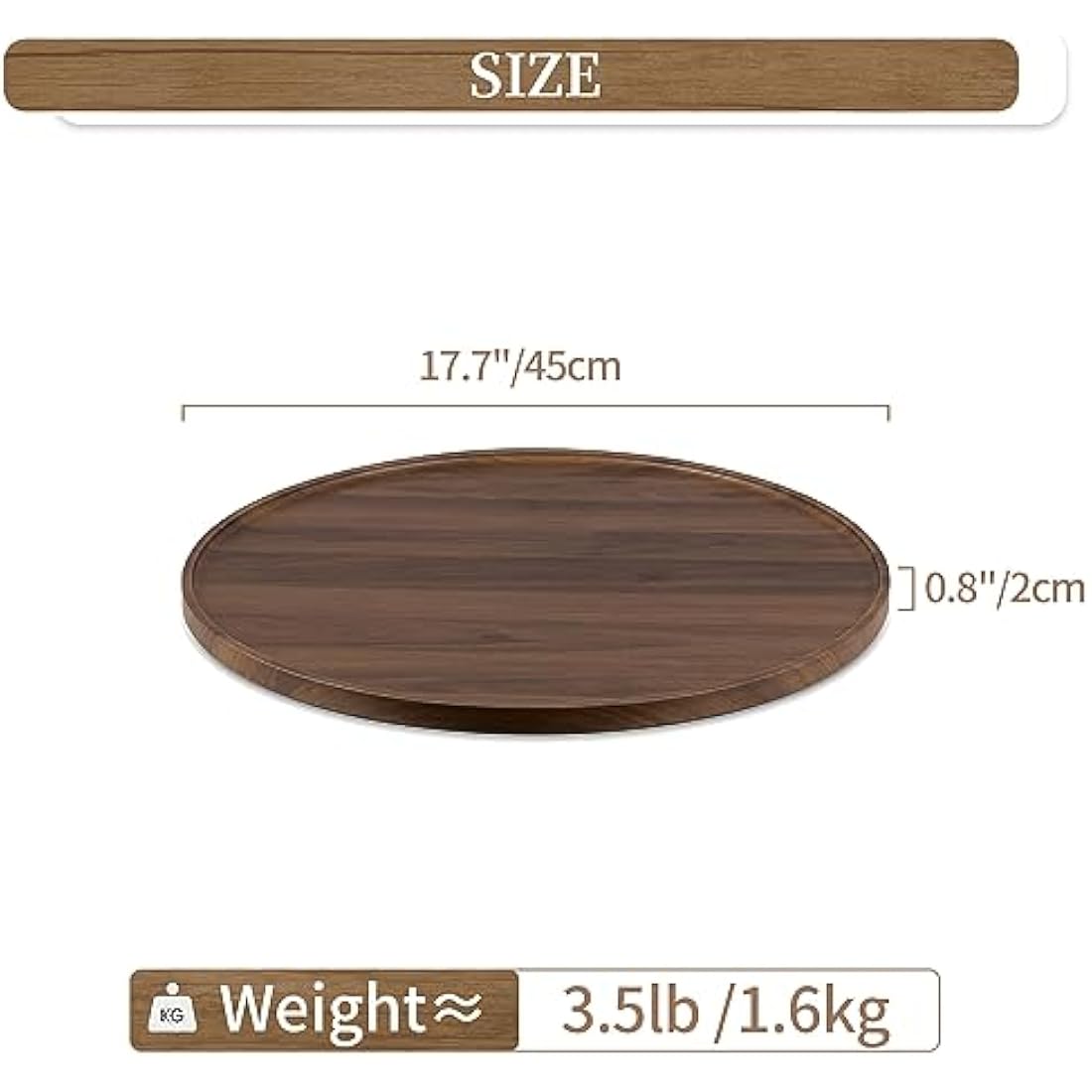 Hanobe Large Ottoman Serving Tray: Round Walnut Veneer Wooden Decorative Coffee Table Tray Rustic Circle Big Charcuterie Board Farmhouse Home Decor for Living Room 45cm