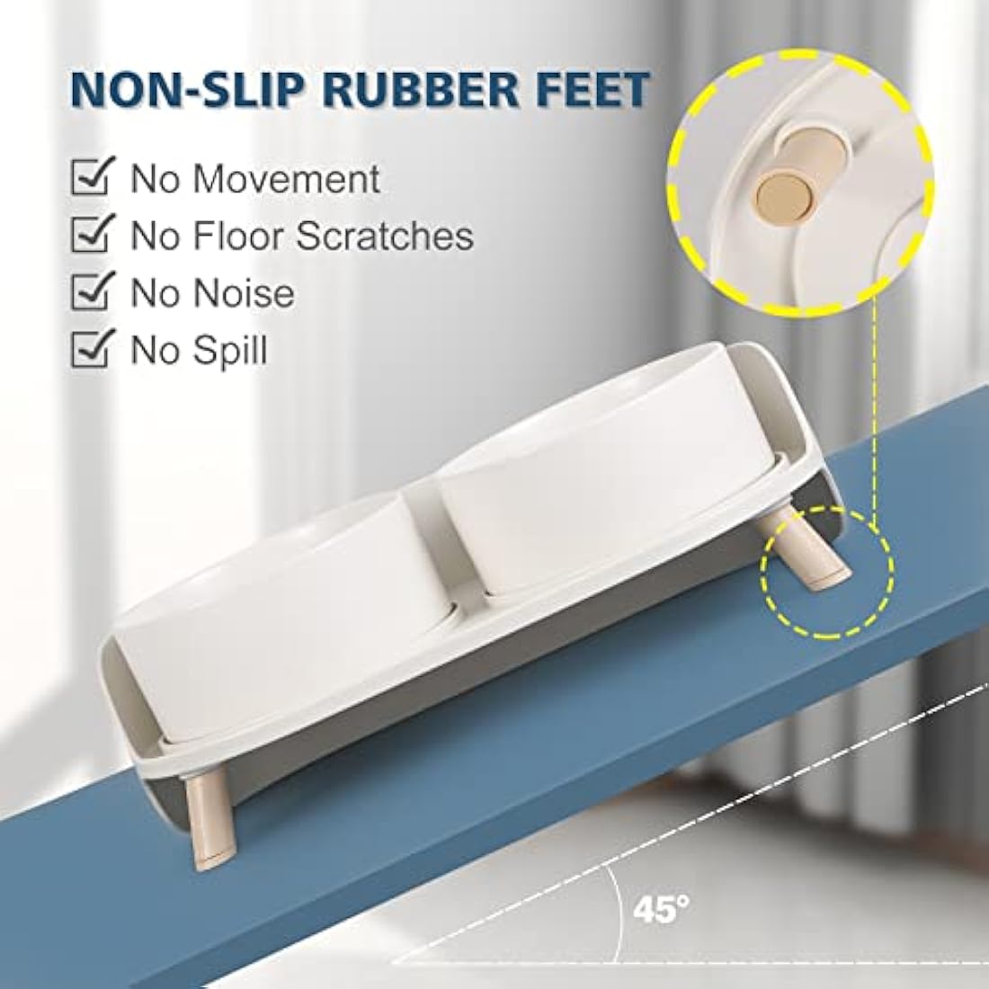 Elevated Dog Food Water Bowl - Raised Dog Bowls with Stand Non Skid - Double Dog Feeding Bowl Set with Splash Proof Guard - Ceramic Pet Dish for Small to Medium Dogs and Large Cats - 28.74 oz - 850 ml