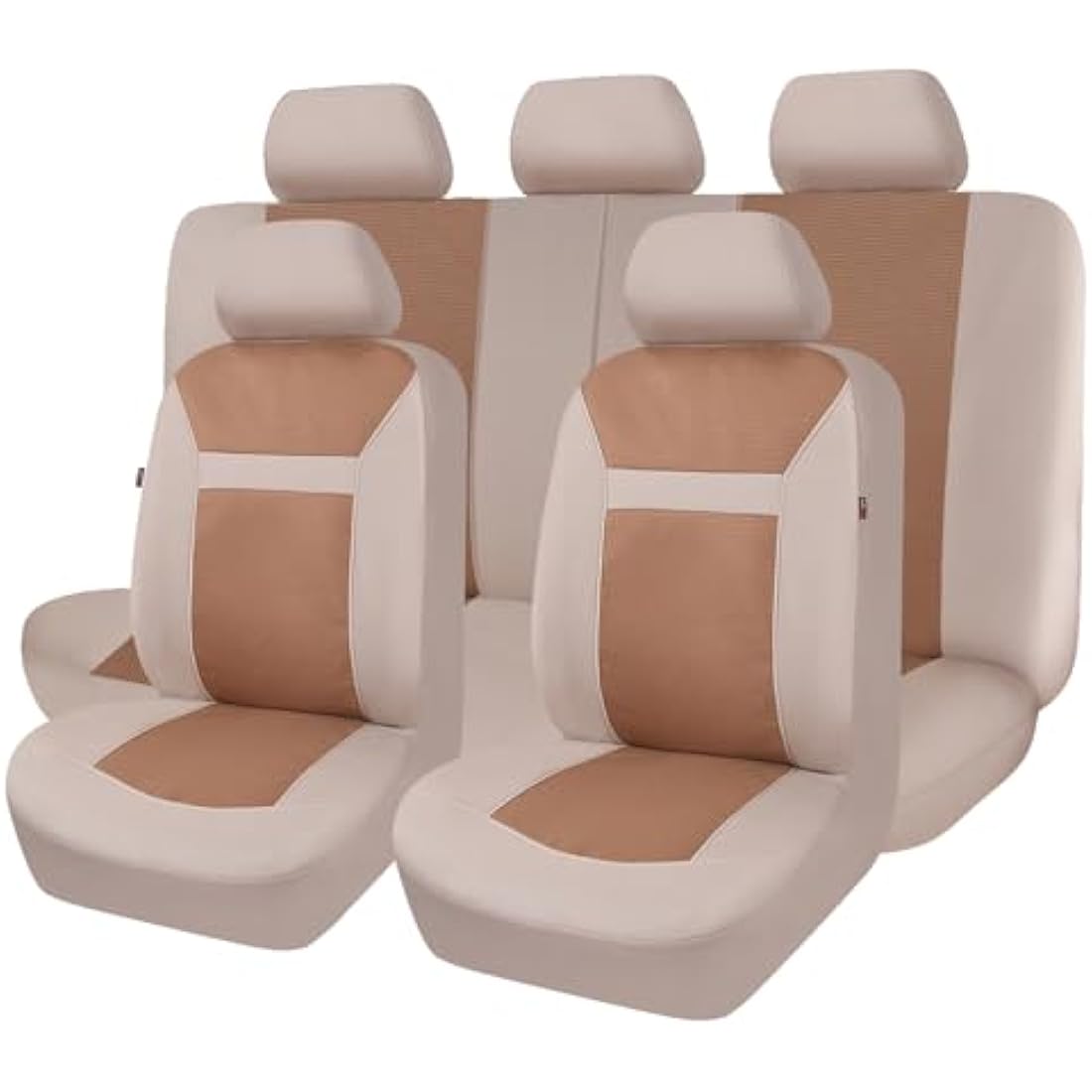 Flying Banner Breathable Jacquard Car Seat Covers Full Set Universal Fit Airbag Compatible Protector (Beige)