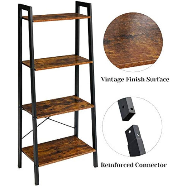 IBUYKE Ladder Shelf, Bookshelf, 4-Tier Storage Organiser Shelves, Shelving Unit, Plant Stand, Living Room Bookcases, Industrial Bookshelf, for Bedroom, Kitchen, Office, 60x35.5x148.5 cm, TMJ014H