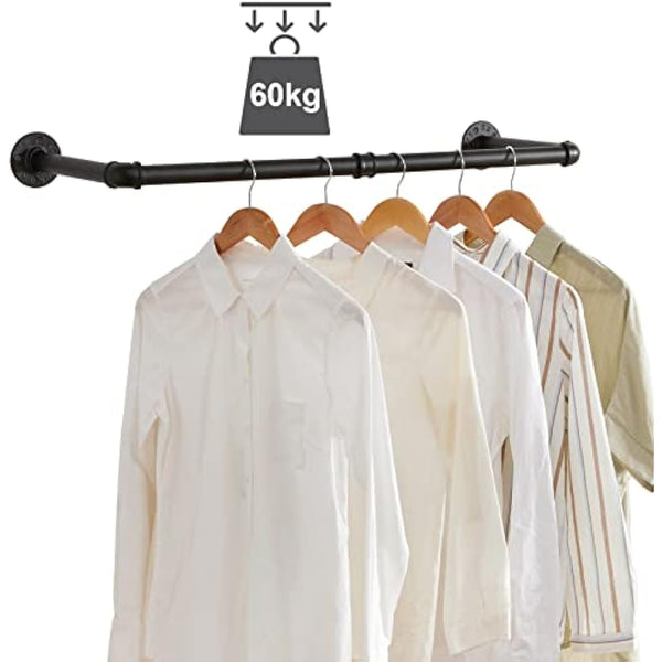 IBUYKE Wall Mounted Clothes Rail, Set of 2, 94cm Industrial Pipe Clothes Bar Rack, Heavy Duty Retro Wall Tidy Rail, Pipe Display Rails for Home Shops, Detachable Garment Hanging Storage Rail TYJ001H-2