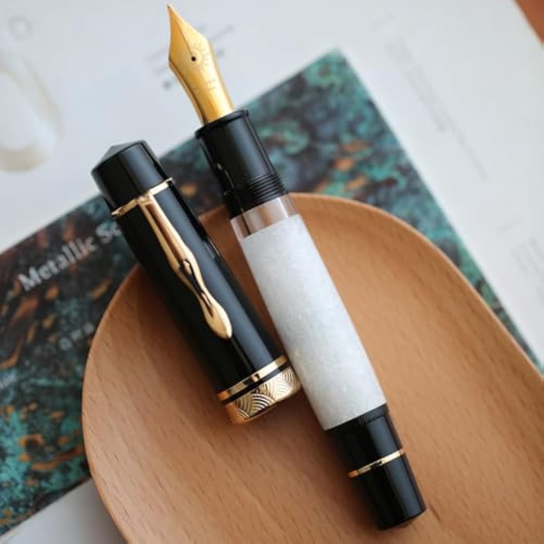 erofa Majohn P139 NO.8 Fine Nib Piston Fountain Pen with Box, Brass Piston System Large Capacity Writing Pen