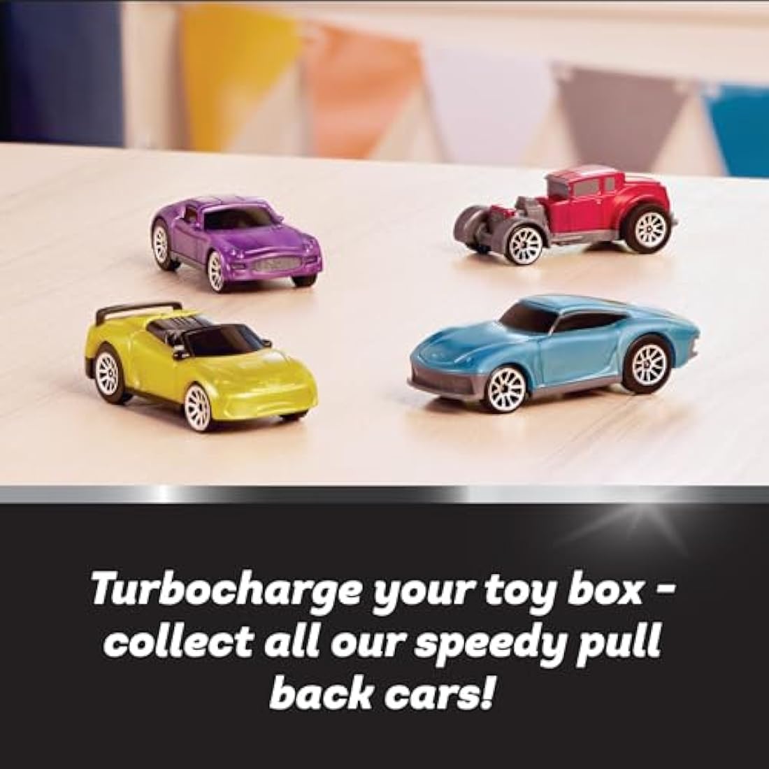 DRIVEN by Battat - Pull-Back 4 Pack Turbocharge Series Set with 4 Car Toys and Race Track Accessories for Girls and Boys, Age 3+
