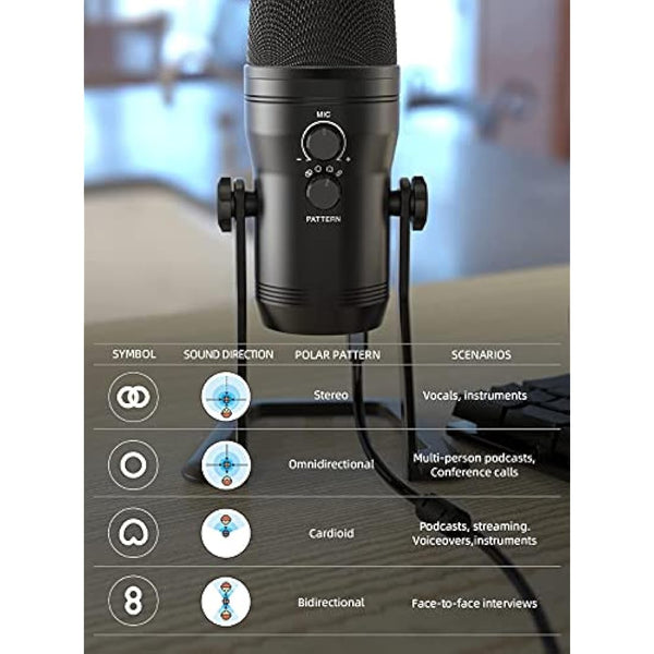FIFINE Podcast Microphone Four Pickup Patterns USB Mic with Mute Button, Gain Knob& Monitoring Headphone Jack Computer Mic for Recording Instruments, YouTube, Gaming, Voice-Over,Vocal,Stream-K690