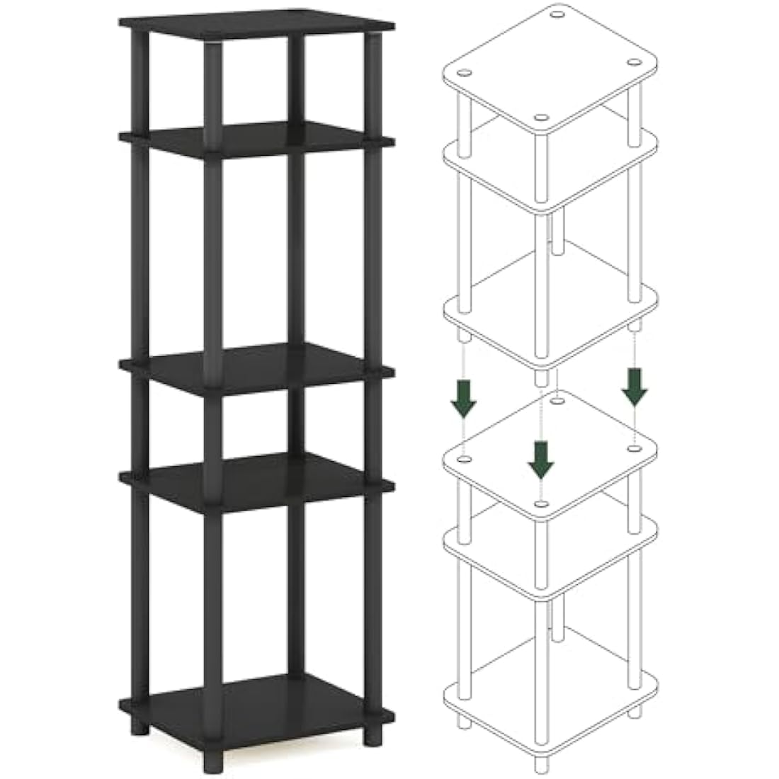 Furinno Just 3-Tier Turn-N-Tube End Table, Side Table, Nightstand, Americano/Black, 2-Pack